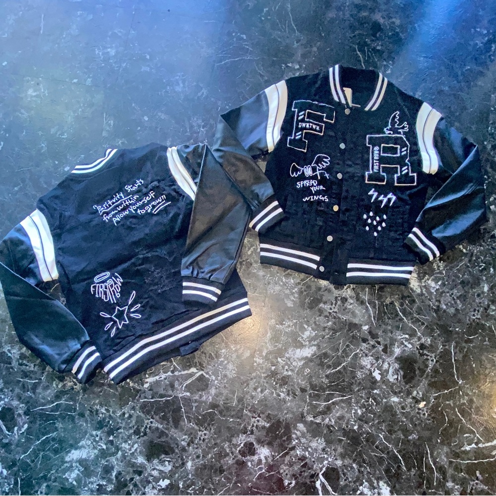 Brand New First Row Black Jean Varsity Jacket.